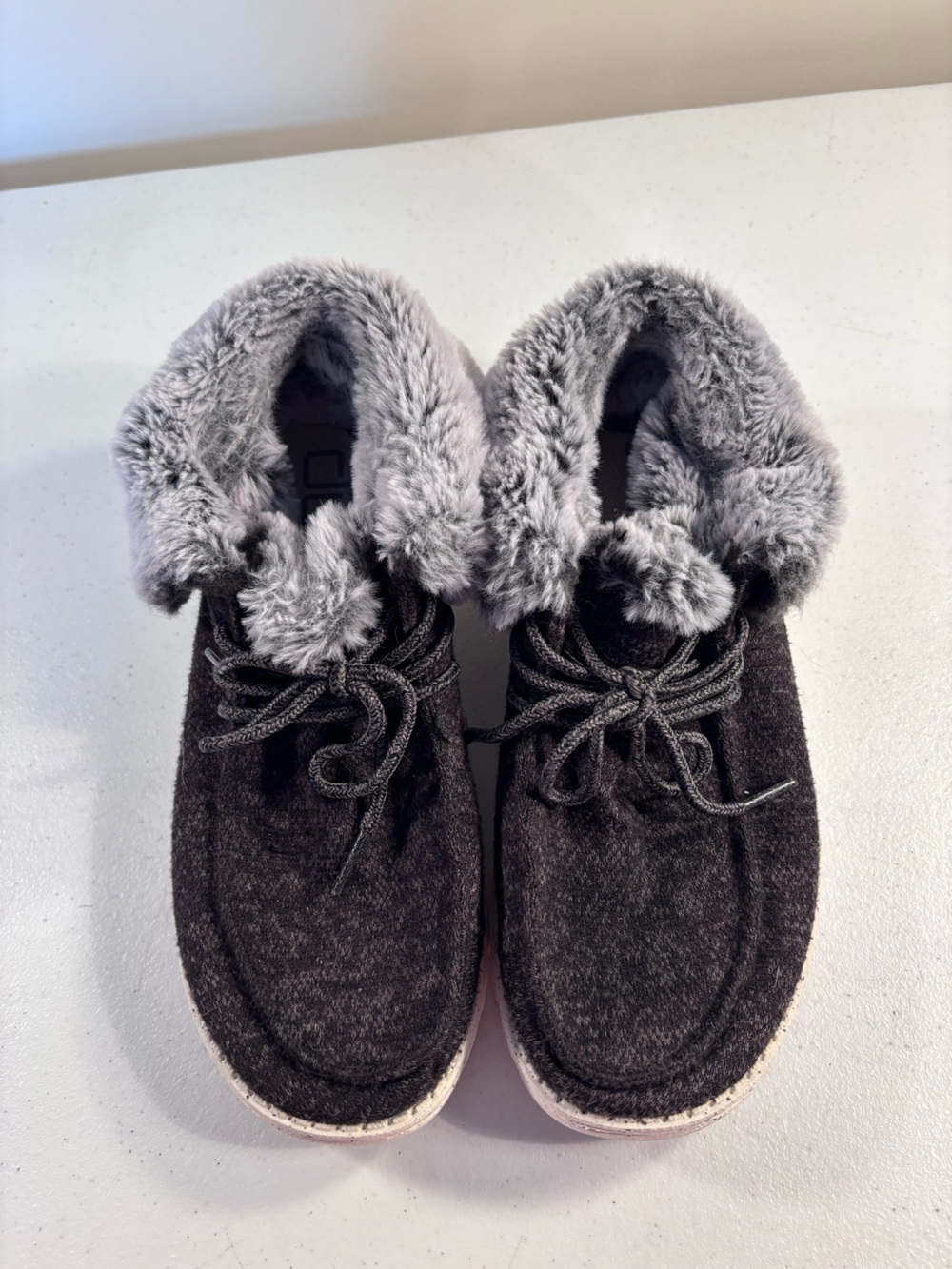 Hey Dude Gray Faux Fur Cuffed Lace-Up Ankle Booties